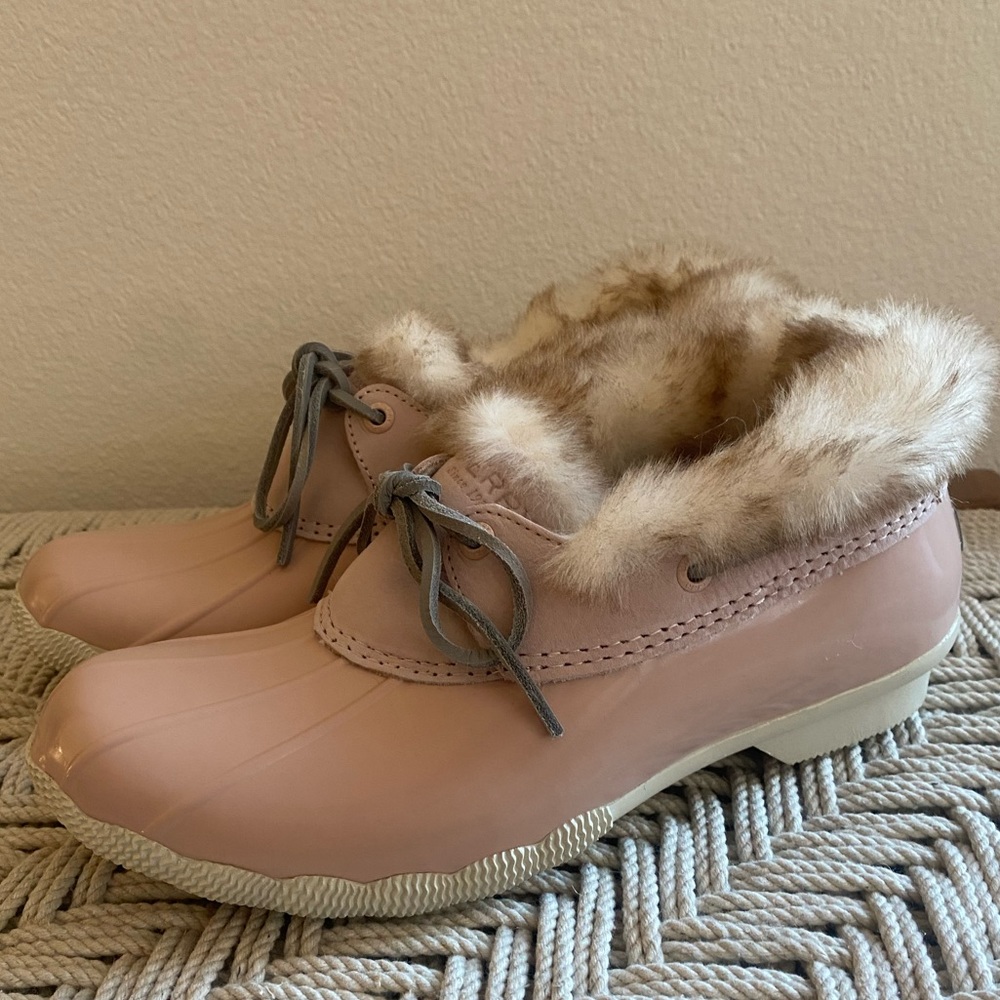 Sperry faux fur lined shoe water snow saltwater 1eye cozy blush boots waterproof - Picture 6 of 9